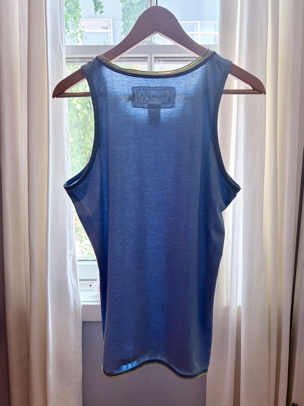 Y2K-inspired Ringer Stripe Raw Hem Organic Cotton Tank Blue Green Brown Size S - Picture 4 of 11